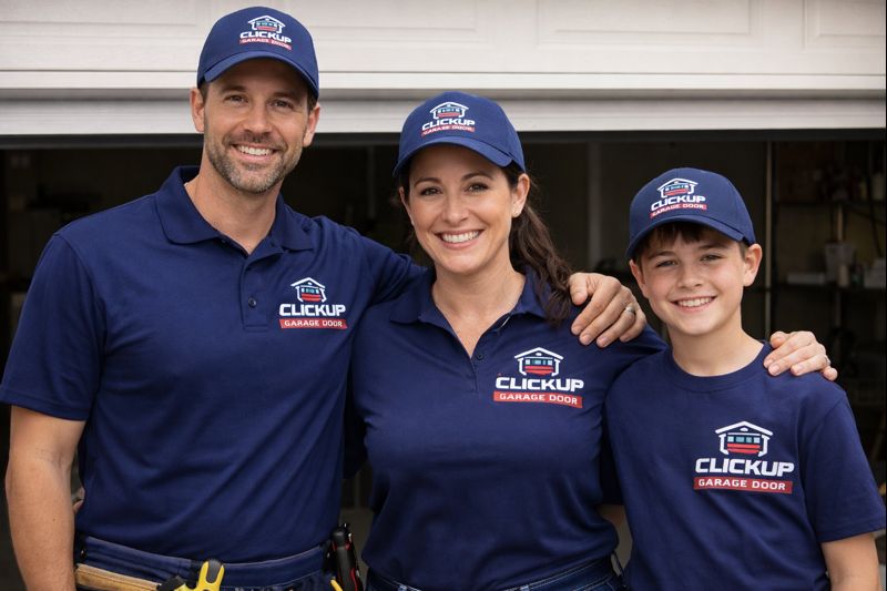 ClickUp Garage Door family team in navy blue uniforms